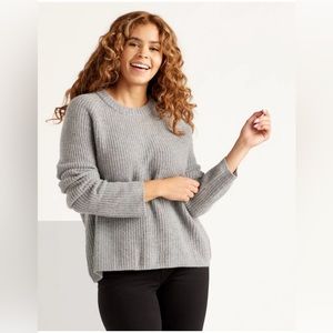 Quince Fisherman Ribbed Cashmere Crew Sweater Grey Size medium